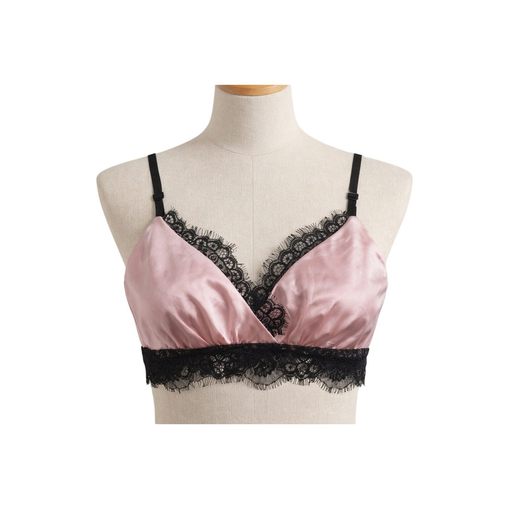 Zaful Pink Satin Lace Trim Lingerie Top - Medium